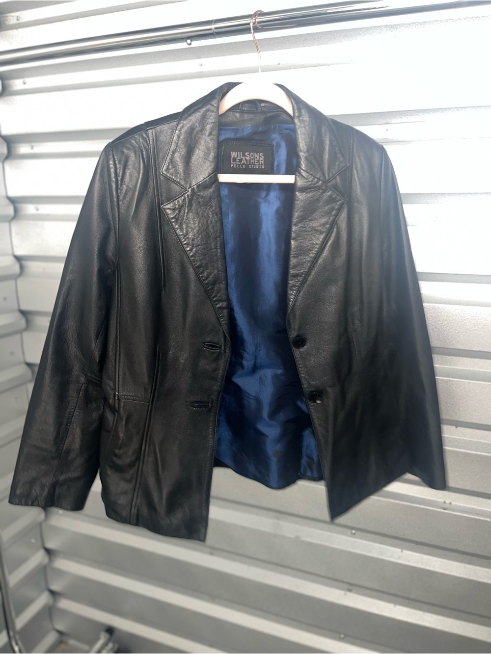 Wilsons Leather Black Leather Women's Blazer with Blue Lining